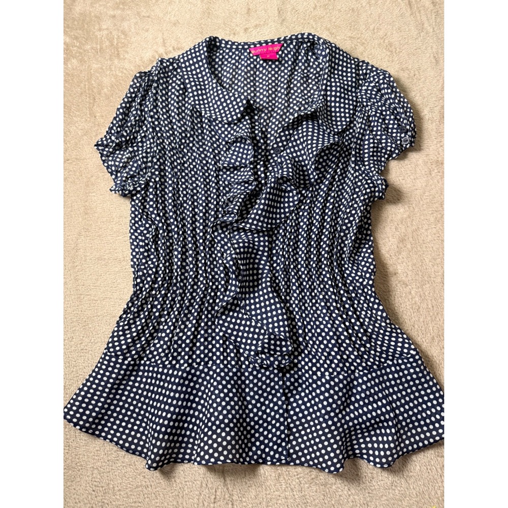 Sunny Leigh Polka Dot Ruffle Puff Sleeve Top Med Feminine Coquette Romantic Chic